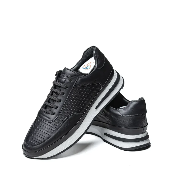 کفش چرم اسپرت مردانه رنگ مشکی مدل n2 برند کفش شمس