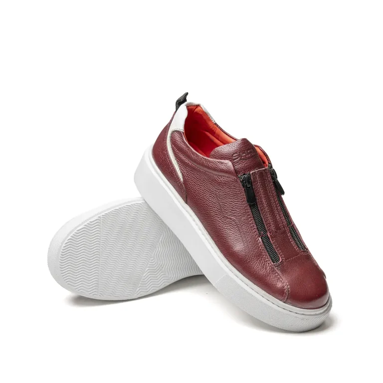 کفش اسپرت زنانه چرم مدل کامفی رنگ زرشکی برند کفش شمس