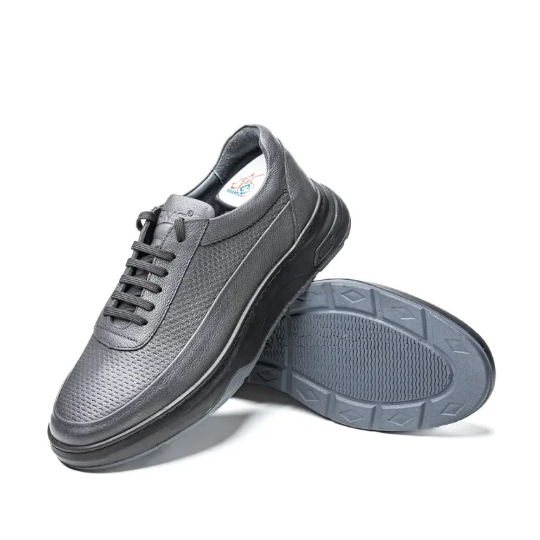 کفش اسپرت مردانه چرم مدل کورت 1 رنگ طوسی برند کفش شمس